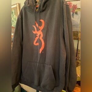 Browning Hooded Gray Orange Logo Sweatshirt Hoodie Jacket SZ XL